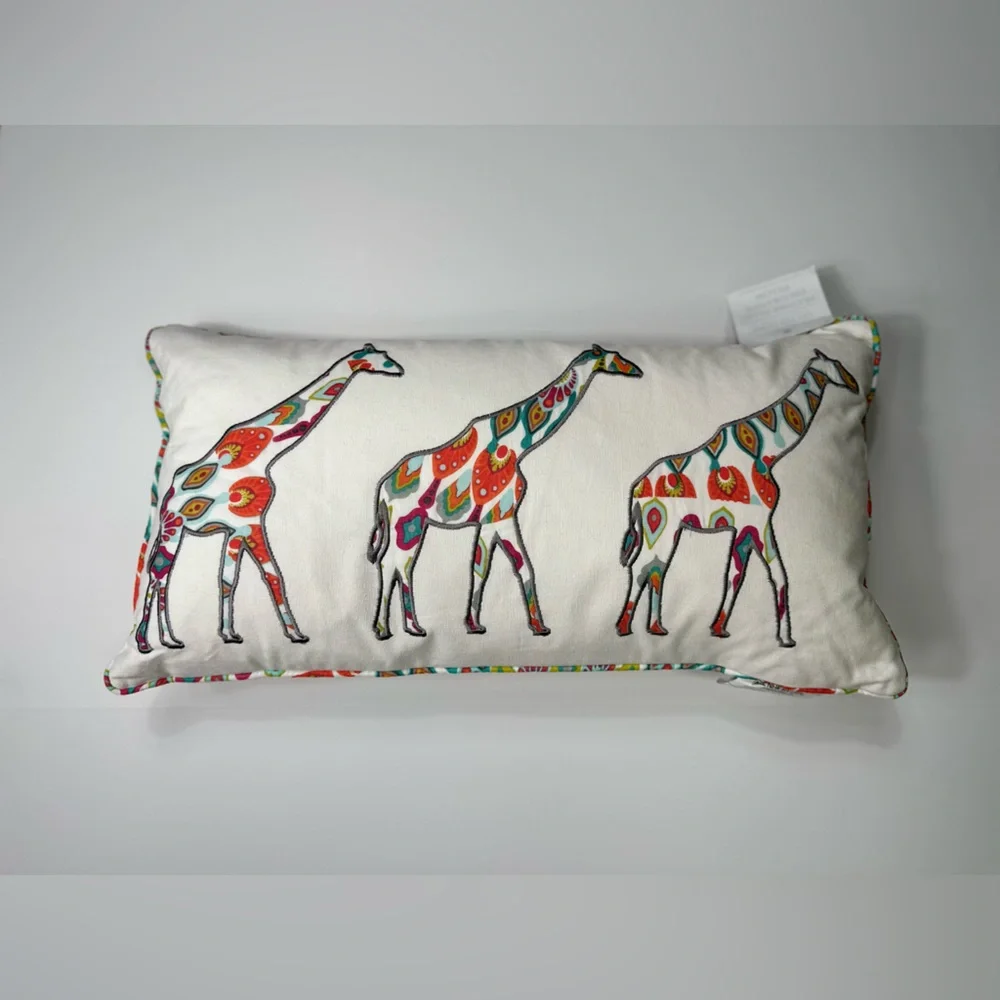 NWT Mirage Multicolor Three Girrafes Applique 12 in. x 24 in. Throw Pillow